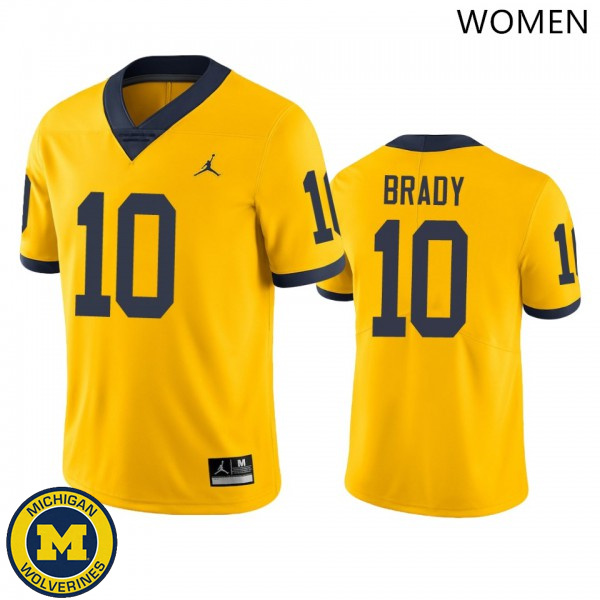 Women's Michigan Wolverines #10 Tom Brady Yellow Jordan Brand University Jersey